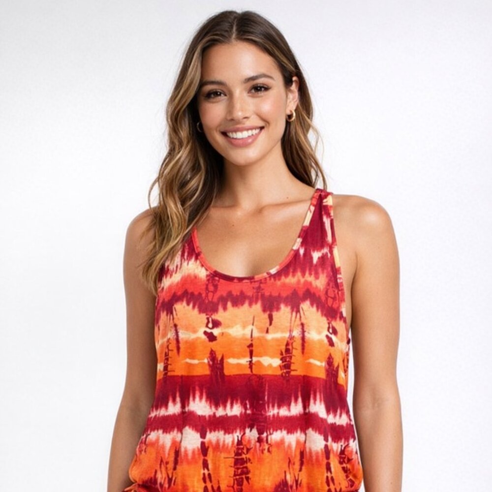 Love Squared Red and Orange Tie-Dye Tank Top